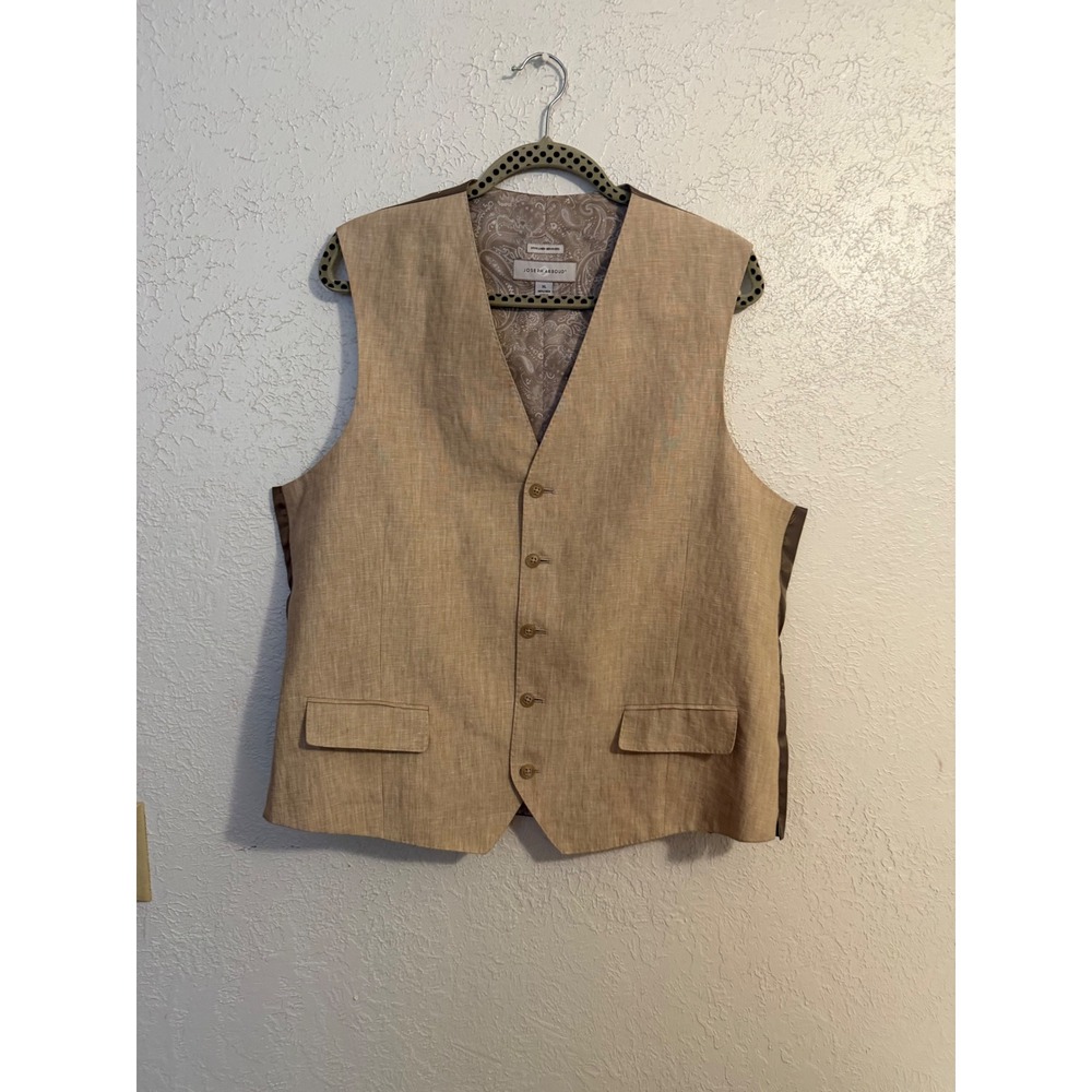 Joseph Abboud White Men XL Tan 100% Linen 5-Button Tailored Waistcoat Vest